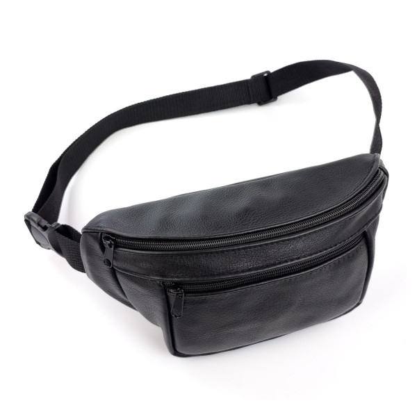 Сумка на пояс бананка кожаная 27x13x5 SN-1023-1 Чёрная