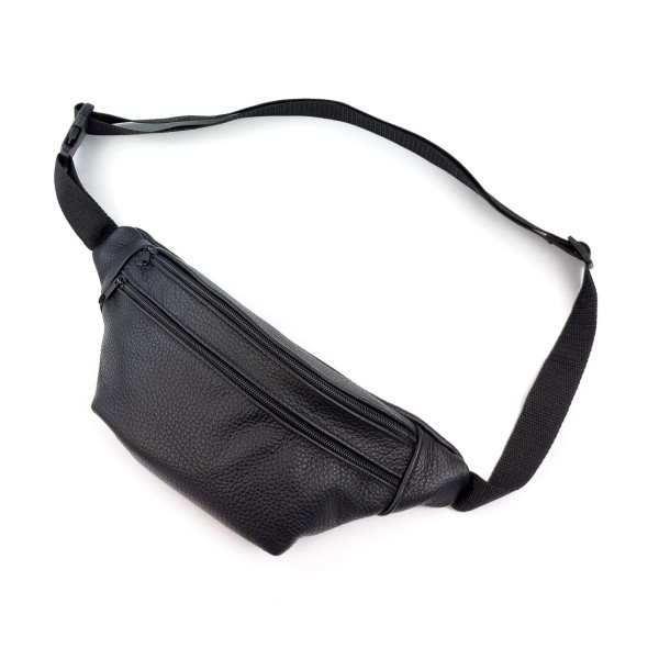 Сумка на пояс бананка кожаная 33x15x5 SN-1024-1 Чёрная