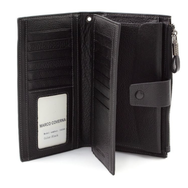 Кожаный дорожный кошелек для путешествий 19,5х10,5 Marco Coverna 1426 (1426 black) чёрный