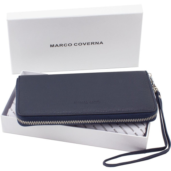 Місткий шкіряний гаманець на блискавці 20х10 Marco Coverna 77006-5(18029) синій
