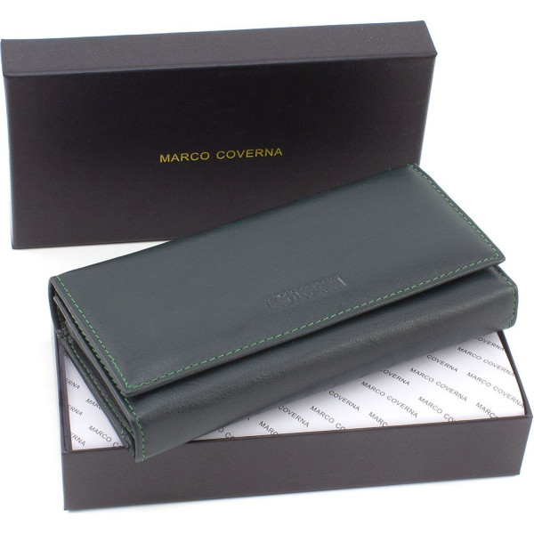 Женский кошелек из натуральной кожи на два отделения 18,5х9 Marco Coverna MA246-Green(17041) зелёный
