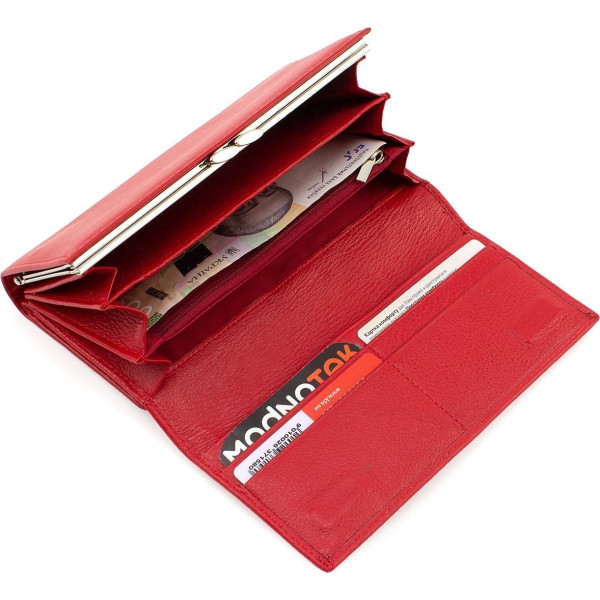 Женский кошелек из натуральной кожи на два отделения 18,5х9 Marco Coverna MA246-Red(17180) красный