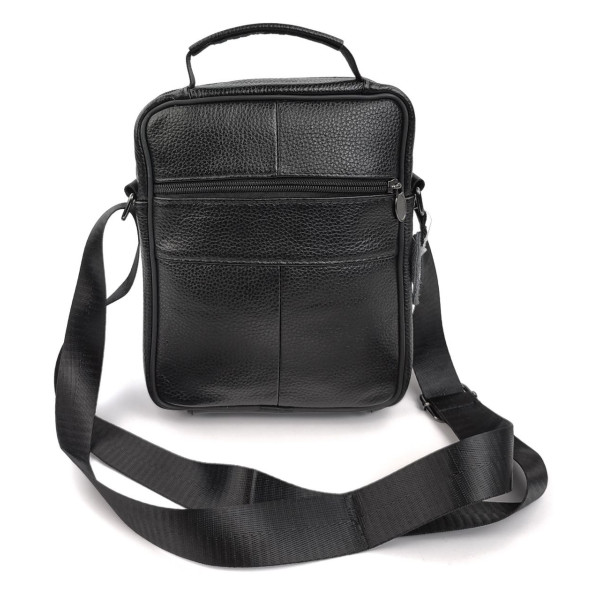 Чоловіча шкіряна сумка з ручкою та ременем через плече 18х23  JZ-20466-1-SO Чорна
