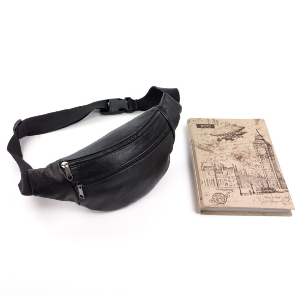 Сумка на пояс бананка кожаная 30x13x5 SN-1026-01H Чёрная
