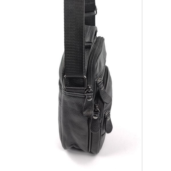 Сумка-мессенджер мужская натуральная кожа с ручкой JZ KO-019-3 18x22x7-9 Черная