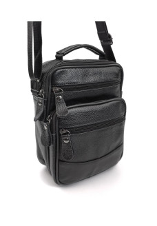Сумка-мессенджер мужская натуральная кожа с ручкой JZ KO-019-3 18x22x7-9 Черная