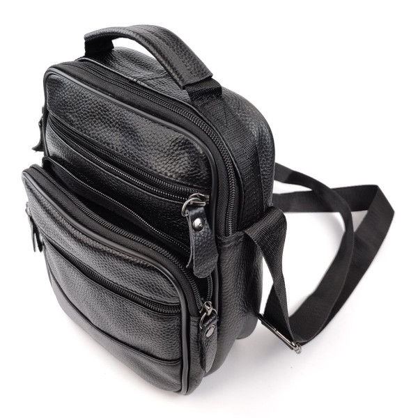 Сумка-мессенджер мужская натуральная кожа с ручкой JZ KO-019-3 18x22x7-9 Черная