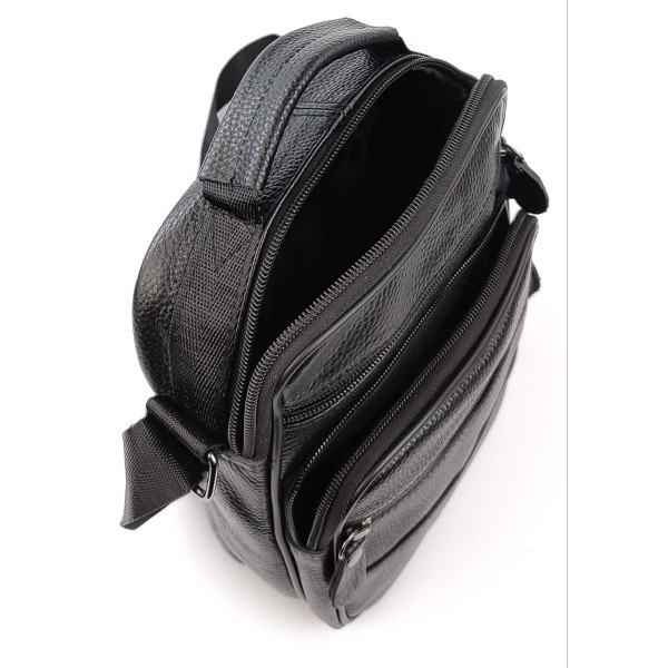 Сумка-мессенджер мужская натуральная кожа с ручкой JZ KO-019-3 18x22x7-9 Черная
