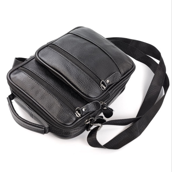 Сумка-мессенджер мужская натуральная кожа с ручкой JZ KO-019-3 18x22x7-9 Черная