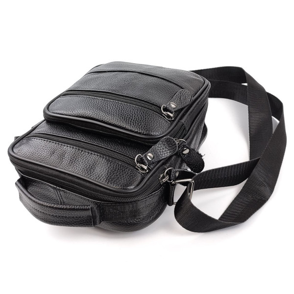 Сумка-мессенджер мужская натуральная кожа с ручкой JZ KO-019-3 18x22x7-9 Черная