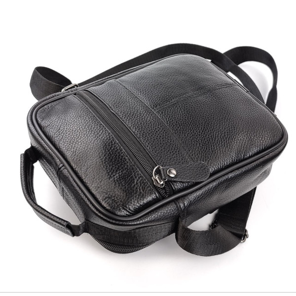 Сумка-мессенджер мужская натуральная кожа с ручкой JZ KO-019-3 18x22x7-9 Черная