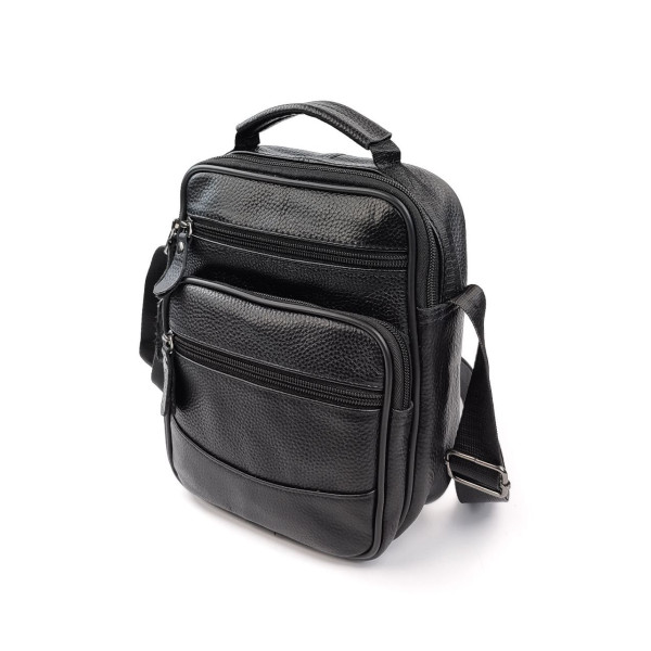 Сумка-мессенджер мужская натуральная кожа с ручкой JZ KO-019-3 18x22x7-9 Черная
