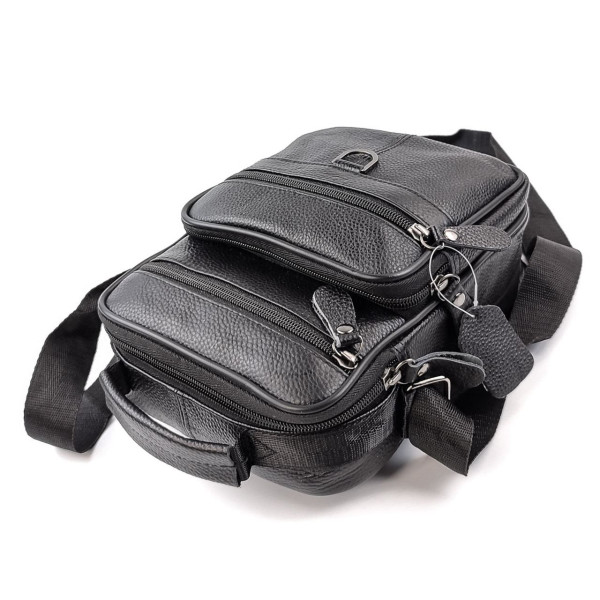 Кожаная сумка мужская с ручкой для ношения в руке JZ KO-021-1 18x22x7-9 Черная