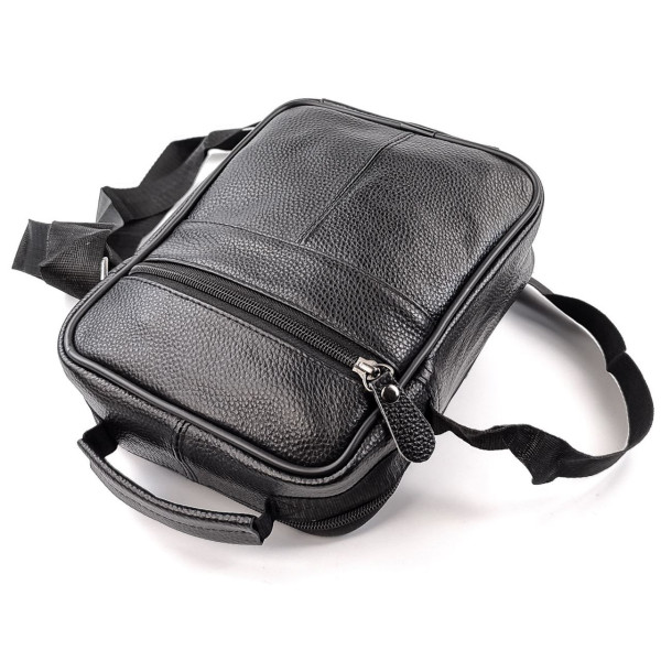 Кожаная сумка мужская с ручкой для ношения в руке JZ KO-021-1 18x22x7-9 Черная
