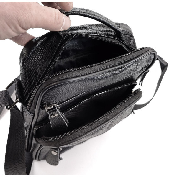 Кожаная сумка мужская с ручкой для ношения в руке JZ KO-021-1 18x22x7-9 Черная