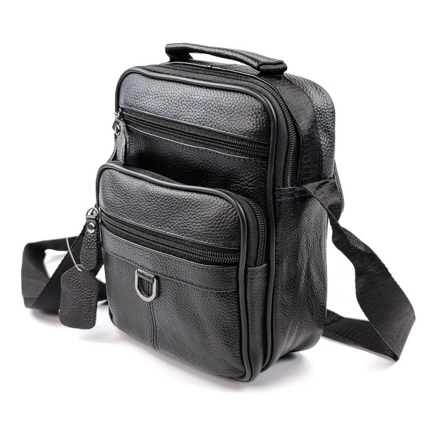 Кожаная сумка мужская с ручкой для ношения в руке JZ KO-021-1 18x22x7-9 Черная