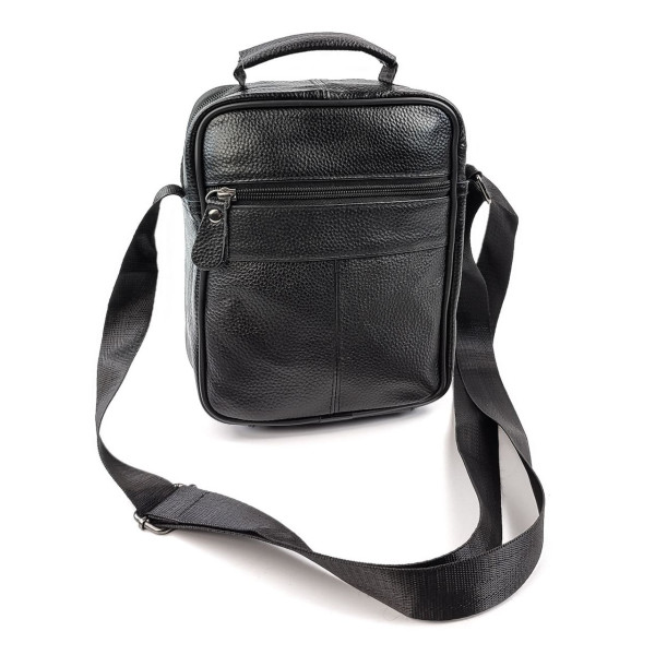 Кожаная сумка мужская с ручкой для ношения в руке JZ KO-021-1 18x22x7-9 Черная