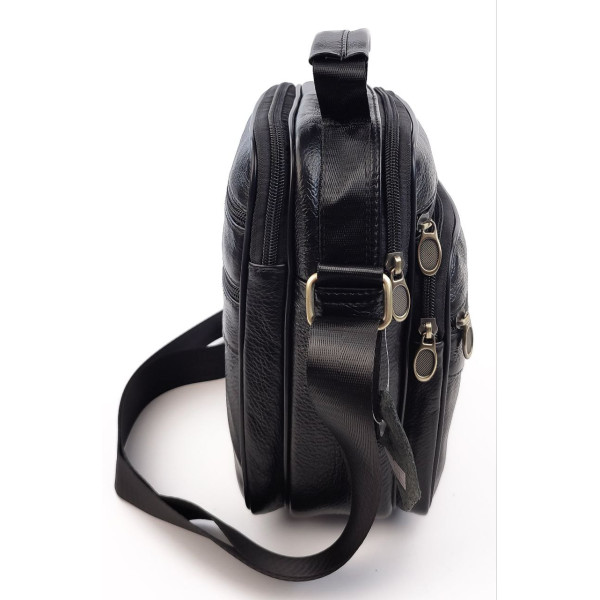 Кожаная сумка мужская с ручкой для ношения в руке JZ AN-111 19x24x9-12 Черная
