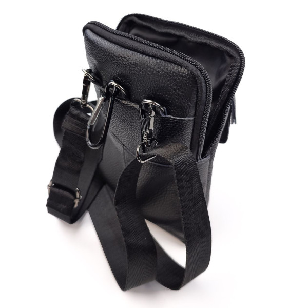 Сумка на пояс кожаная с ручкой AN-3102 13x20x3-4 Черная