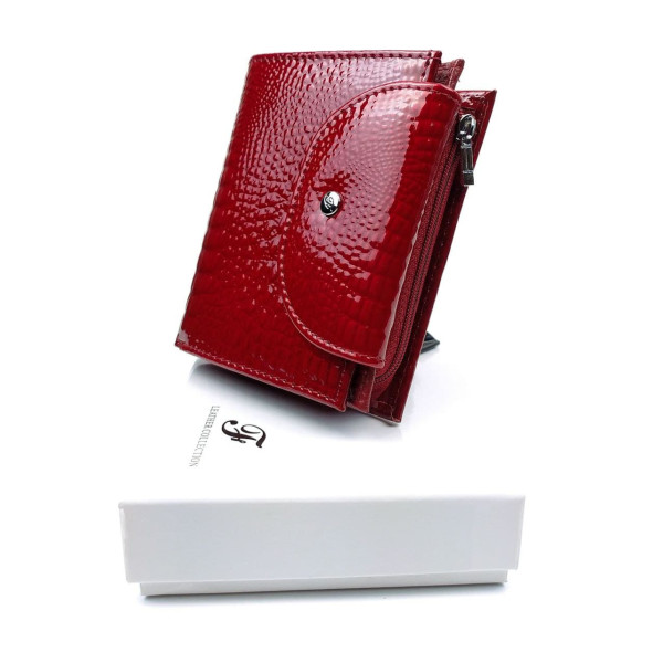 Женский  маленький лаковый кошелек из кожи Salfeite F-AE44-RED красный