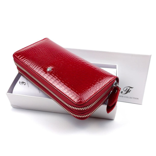 Яркий и современный лаковый кошелек из кожи для девушек Salfeite F-AE39-RED красный