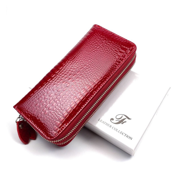 Яркий и современный лаковый кошелек из кожи для девушек Salfeite F-AE39-RED красный