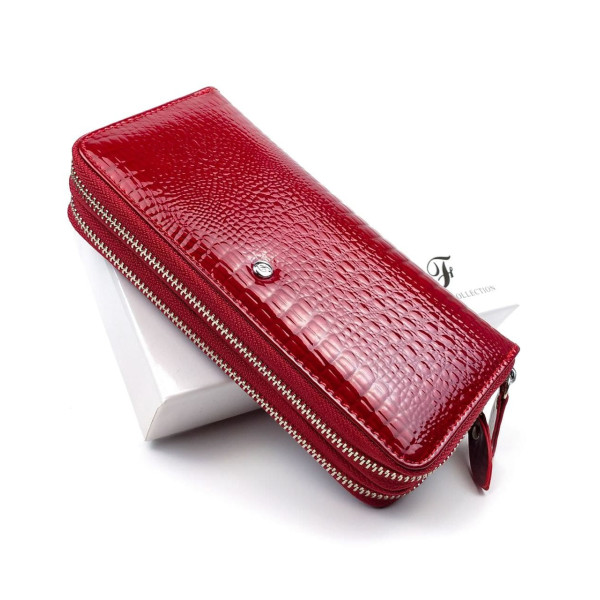 Яркий и современный лаковый кошелек из кожи для девушек Salfeite F-AE39-RED красный