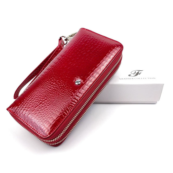 Яркий и современный лаковый кошелек из кожи для девушек Salfeite F-AE39-RED красный
