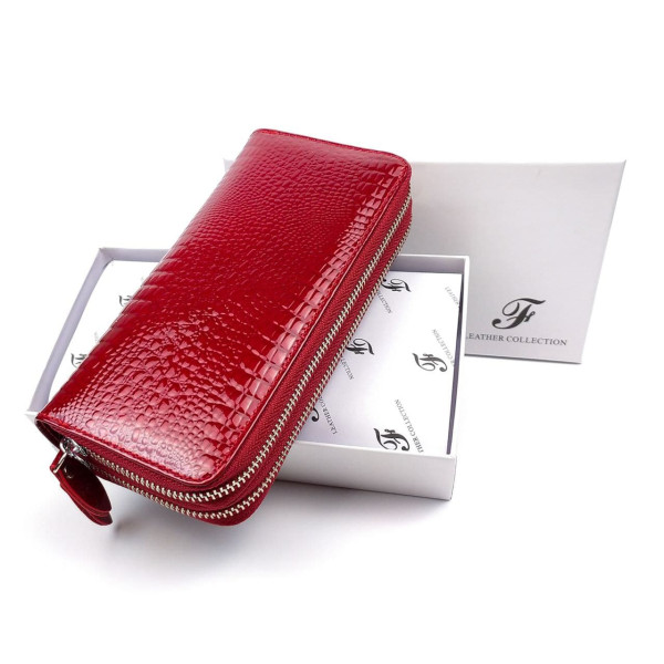 Яркий и современный лаковый кошелек из кожи для девушек Salfeite F-AE39-RED красный