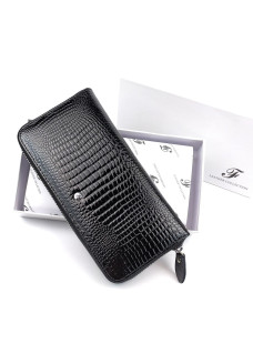 Современный кожаный кошелек с лаковым покрытием Salfeite F-AE38-1-BLACK черный
