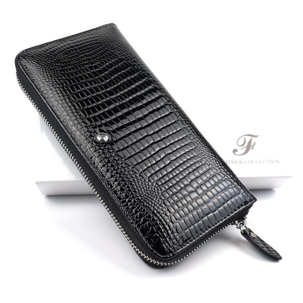 Сучасний шкіряний гаманець із лаковим покриттям Salfeite F-AE38-1-BLACK чорний