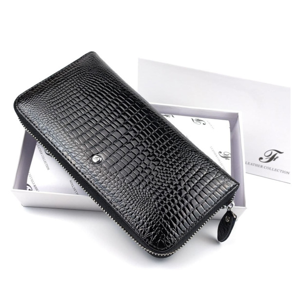 Сучасний шкіряний гаманець із лаковим покриттям Salfeite F-AE38-1-BLACK чорний
