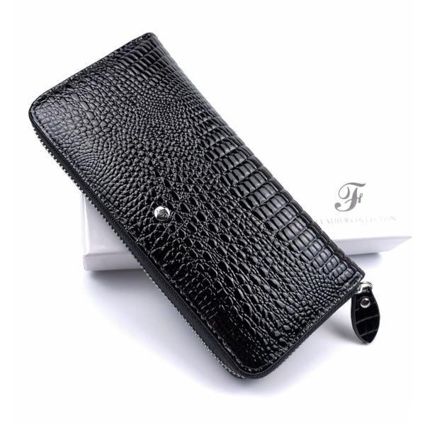 Качественный модный кошелек для девушек из лаковой кожи Salfeite F-AE38-BLACK черный