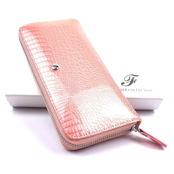Лаковый кошелек из кожи с тиснением Salfeite F-AE38-PINK коралловый