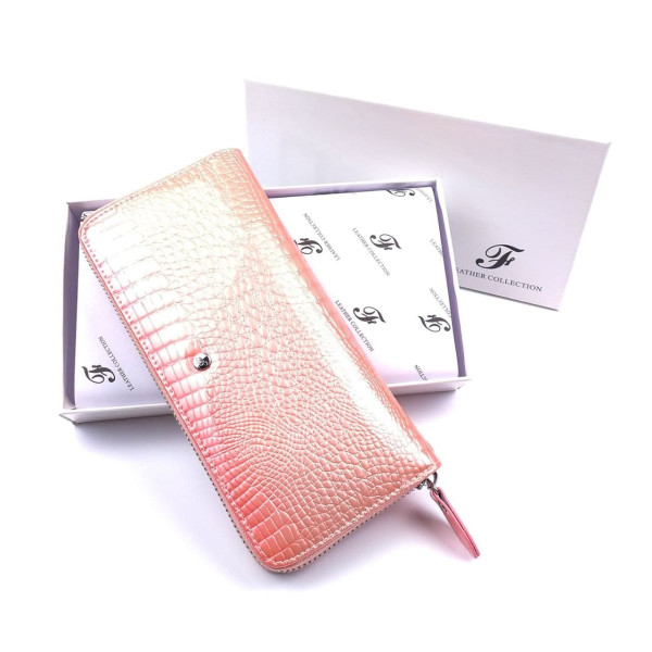 Лаковый кошелек из кожи с тиснением Salfeite F-AE38-PINK коралловый