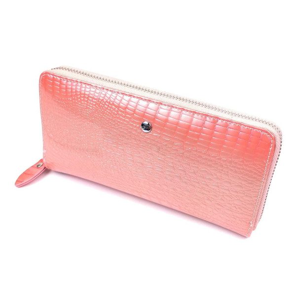 Лаковый кошелек из кожи с тиснением Salfeite F-AE38-PINK коралловый