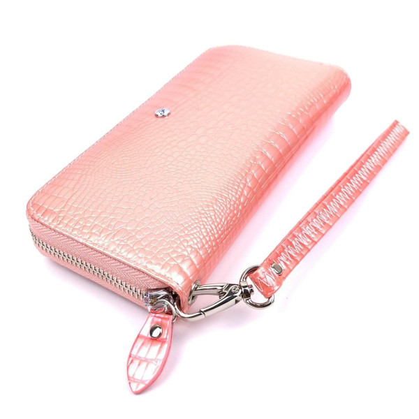 Лаковый кошелек из кожи с тиснением Salfeite F-AE38-PINK коралловый