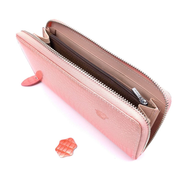 Лаковый кошелек из кожи с тиснением Salfeite F-AE38-PINK коралловый