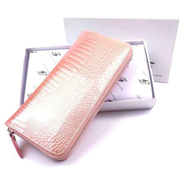 Лаковый кошелек из кожи с тиснением Salfeite F-AE38-PINK коралловый