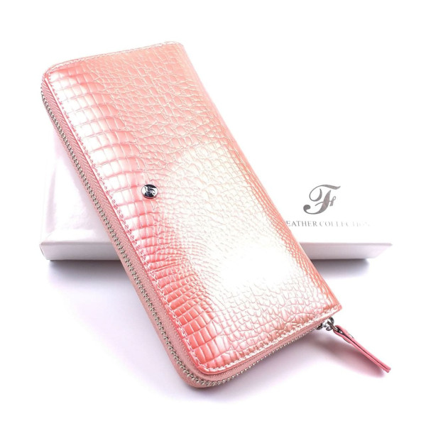 Лаковый кошелек из кожи с тиснением Salfeite F-AE38-PINK коралловый