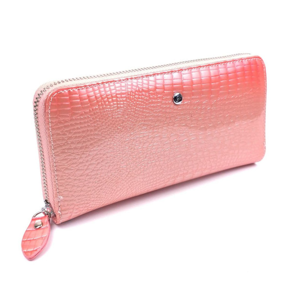 Лаковый кошелек из кожи с тиснением Salfeite F-AE38-PINK коралловый