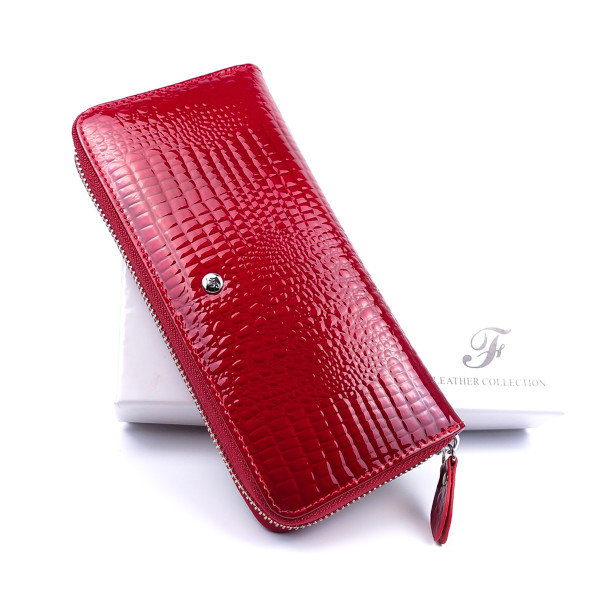 Яркий и практичный лаковый кошелек - клатч из кожи Salfeite F-AE38-RED красный