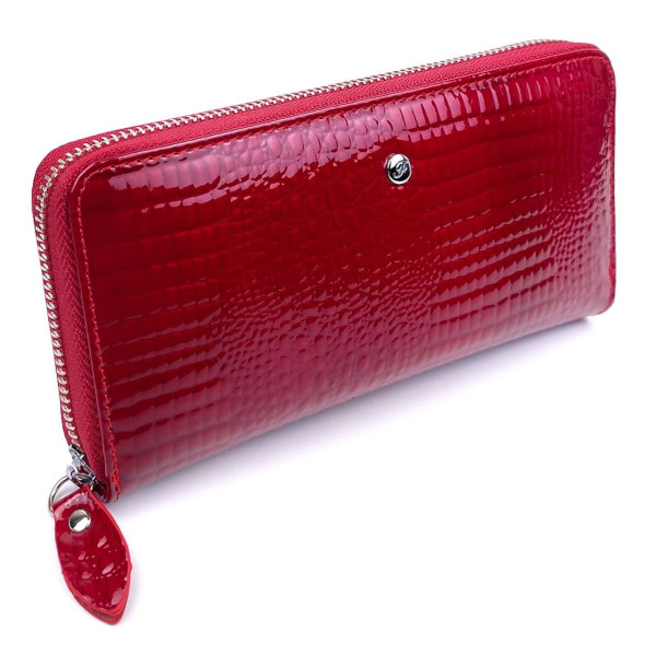 Яркий и практичный лаковый кошелек - клатч из кожи Salfeite F-AE38-RED красный