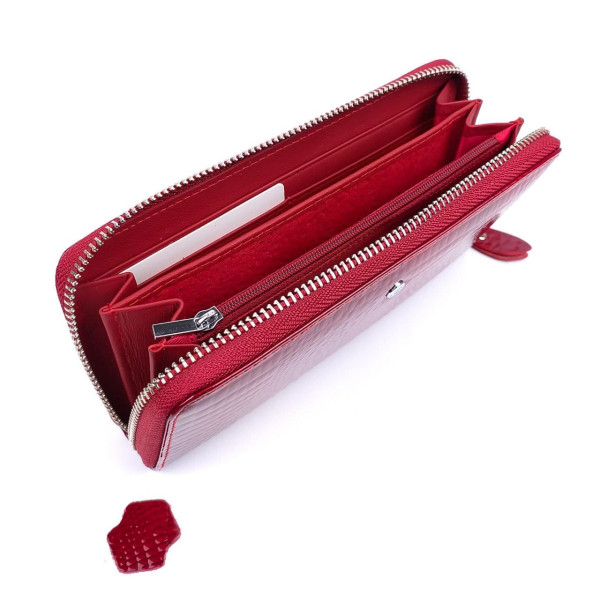 Яркий и практичный лаковый кошелек - клатч из кожи Salfeite F-AE38-RED красный