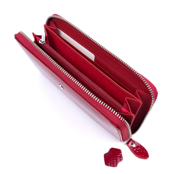 Яркий и практичный лаковый кошелек - клатч из кожи Salfeite F-AE38-RED красный