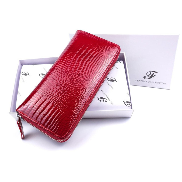 Яркий и практичный лаковый кошелек - клатч из кожи Salfeite F-AE38-RED красный