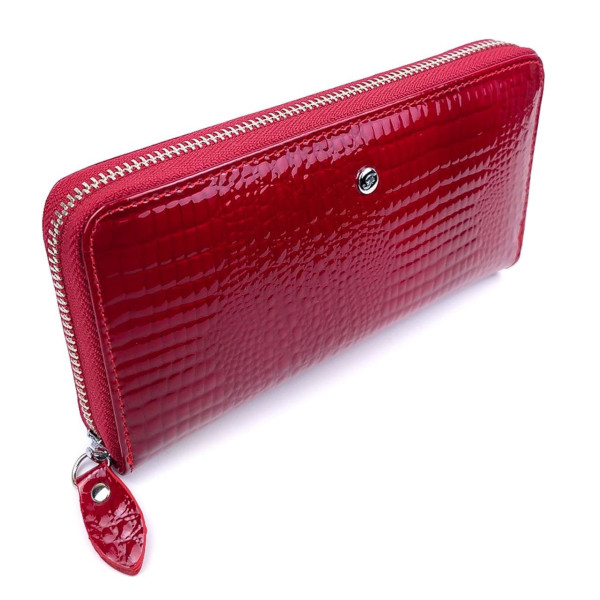 Яркий и практичный лаковый кошелек - клатч из кожи Salfeite F-AE38-RED красный