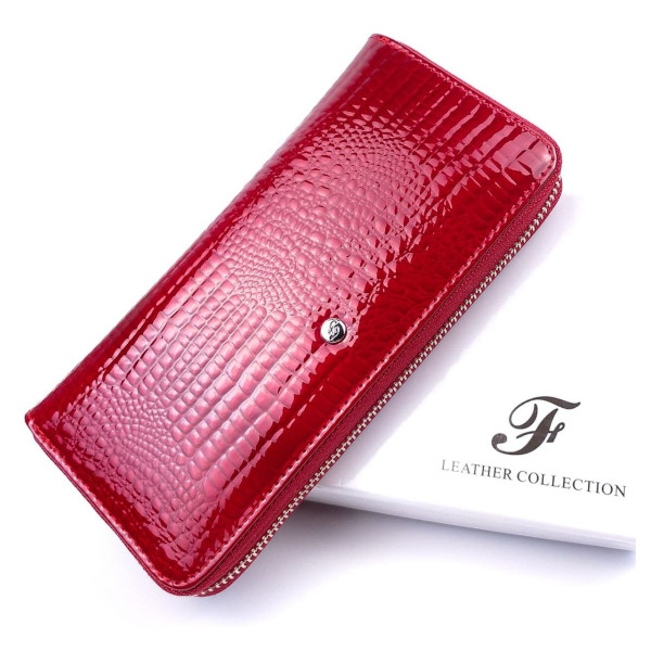 Яркий и практичный лаковый кошелек - клатч из кожи Salfeite F-AE38-RED красный