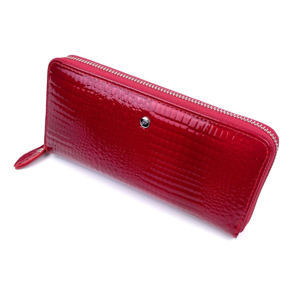 Яркий и практичный лаковый кошелек - клатч из кожи Salfeite F-AE38-RED красный
