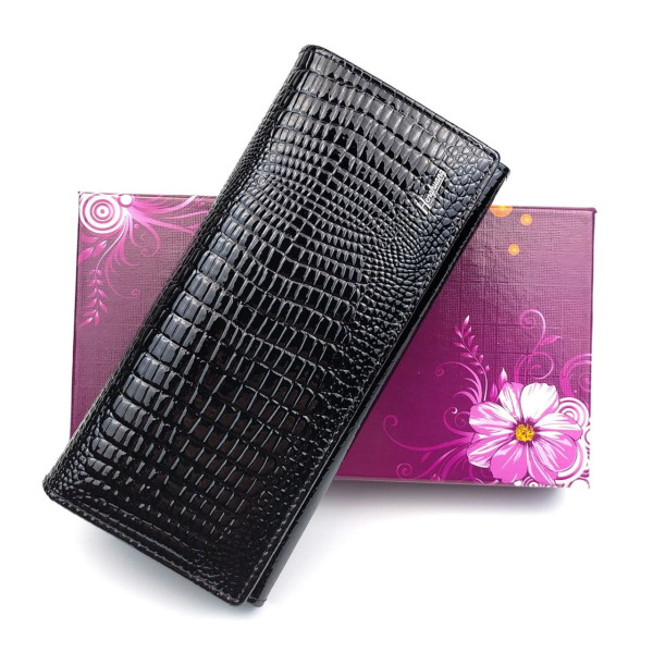 Женский кожаный лаковый кошелек на кнопке HENGHUANG HH-AE150-BLACK черный